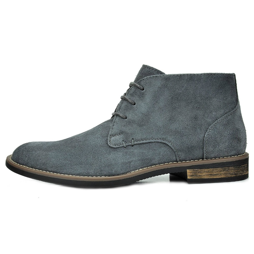 New Mens Gray Suede Leather Lace Up Chukka Boots - Picture 5 of 5